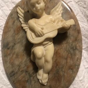 Italian Angel Cherub 6 Inch Alabaster Hanging Plaque